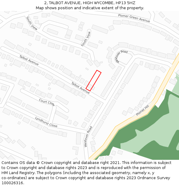 2, TALBOT AVENUE, HIGH WYCOMBE, HP13 5HZ: Location map and indicative extent of plot