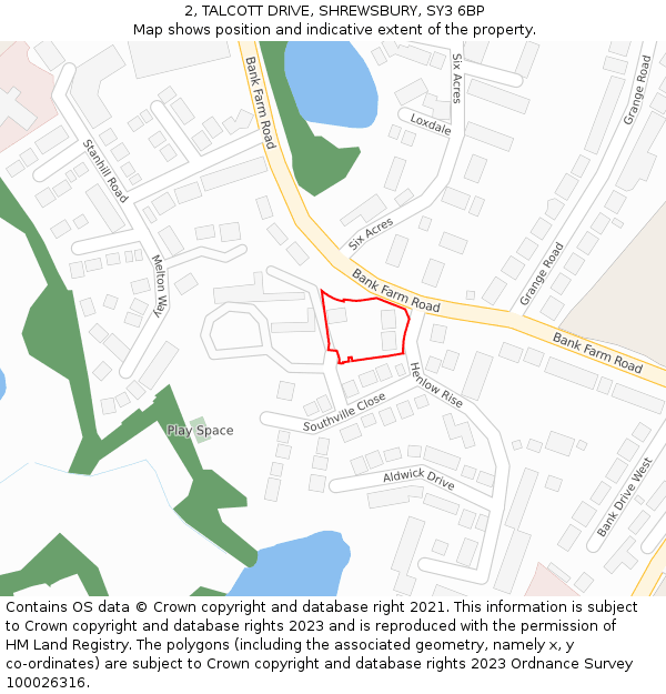 2, TALCOTT DRIVE, SHREWSBURY, SY3 6BP: Location map and indicative extent of plot