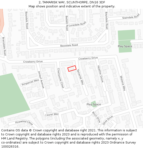 2, TAMARISK WAY, SCUNTHORPE, DN16 3DF: Location map and indicative extent of plot