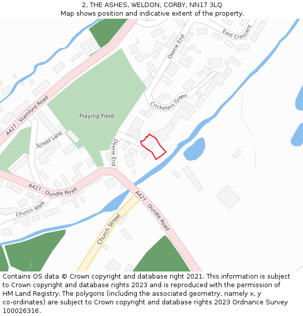 2, THE ASHES, WELDON, CORBY, NN17 3LQ: Location map and indicative extent of plot