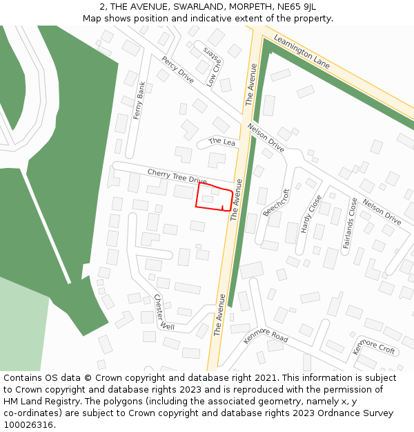 2, THE AVENUE, SWARLAND, MORPETH, NE65 9JL: Location map and indicative extent of plot