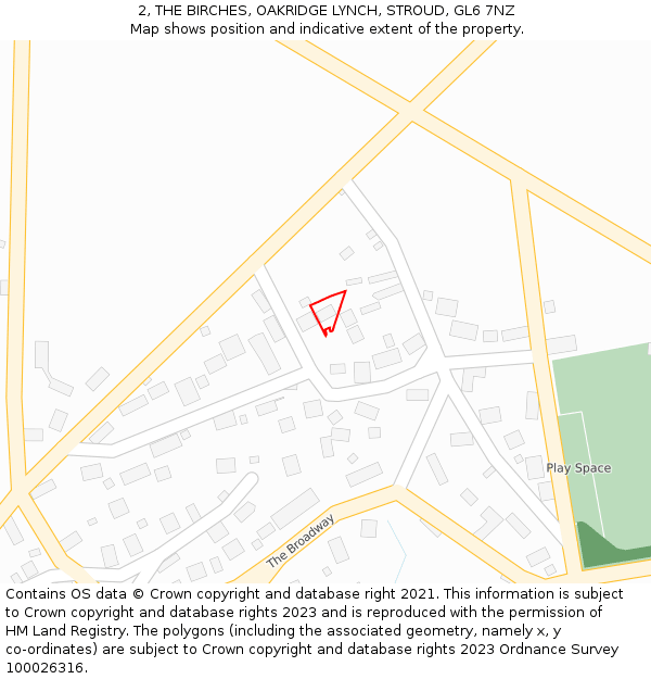 2, THE BIRCHES, OAKRIDGE LYNCH, STROUD, GL6 7NZ: Location map and indicative extent of plot