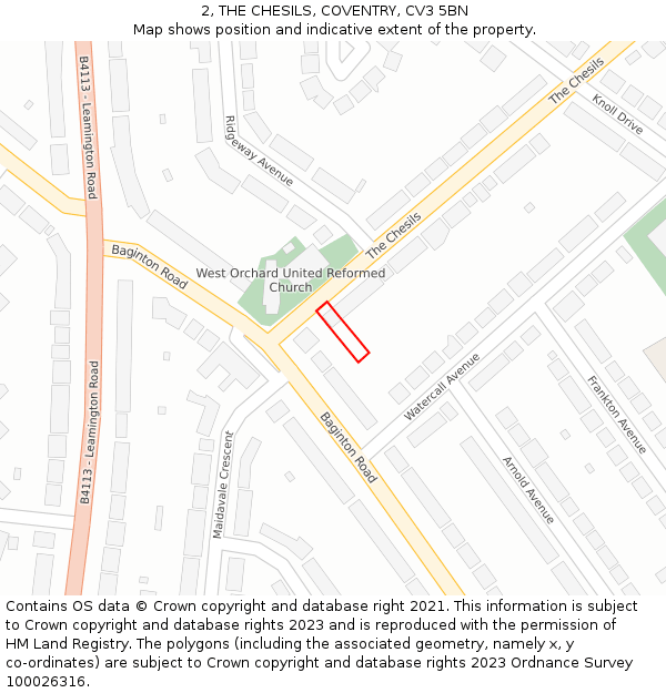 2, THE CHESILS, COVENTRY, CV3 5BN: Location map and indicative extent of plot