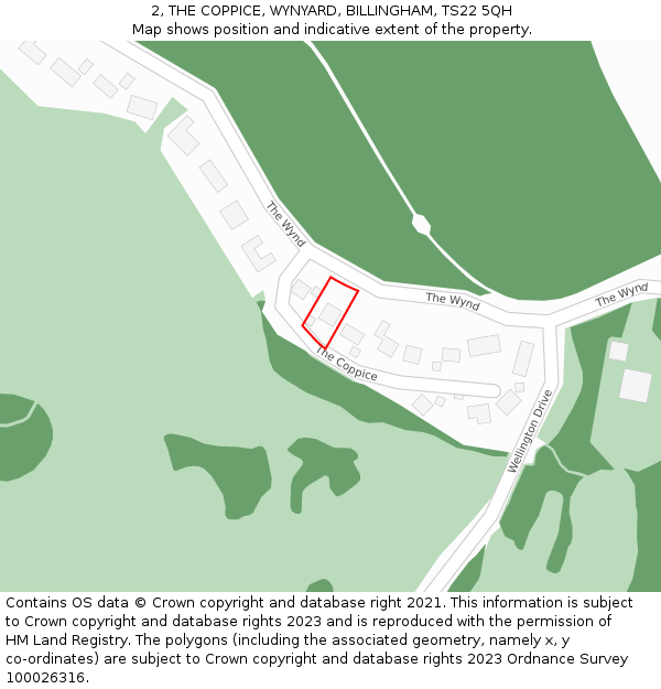 2, THE COPPICE, WYNYARD, BILLINGHAM, TS22 5QH: Location map and indicative extent of plot