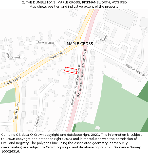 2, THE DUMBLETONS, MAPLE CROSS, RICKMANSWORTH, WD3 9SD: Location map and indicative extent of plot