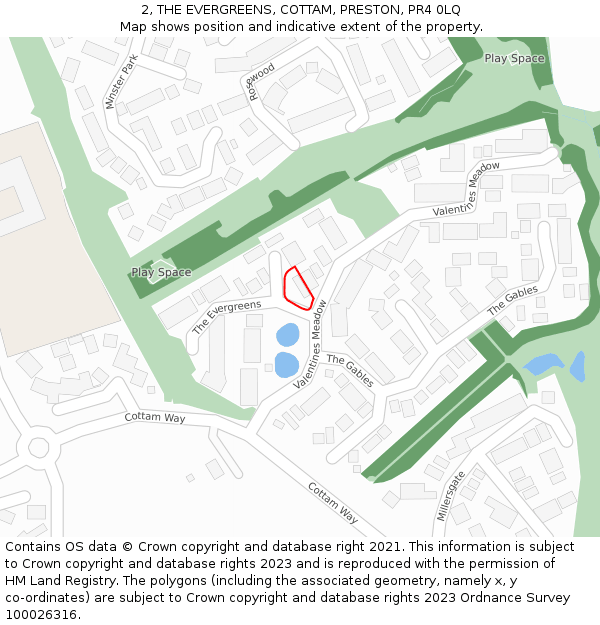 2, THE EVERGREENS, COTTAM, PRESTON, PR4 0LQ: Location map and indicative extent of plot