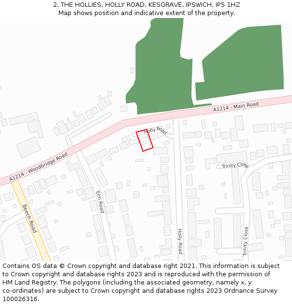 2, THE HOLLIES, HOLLY ROAD, KESGRAVE, IPSWICH, IP5 1HZ: Location map and indicative extent of plot