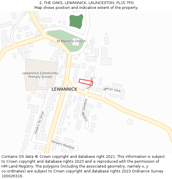 2, THE OAKS, LEWANNICK, LAUNCESTON, PL15 7FN: Location map and indicative extent of plot