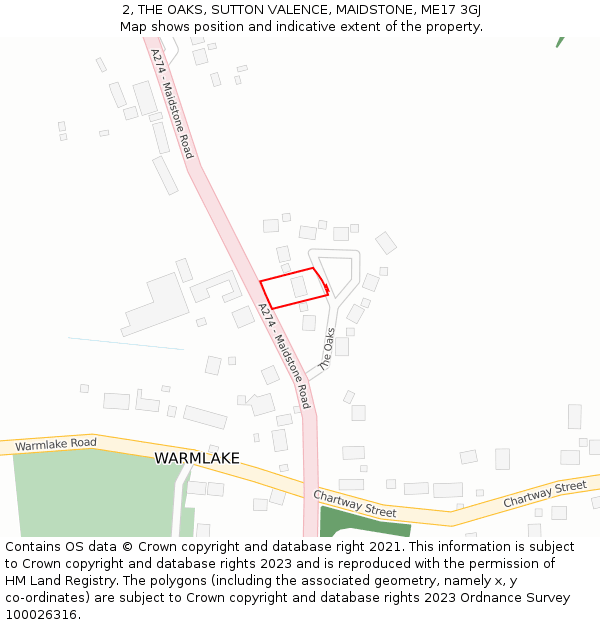 2, THE OAKS, SUTTON VALENCE, MAIDSTONE, ME17 3GJ: Location map and indicative extent of plot