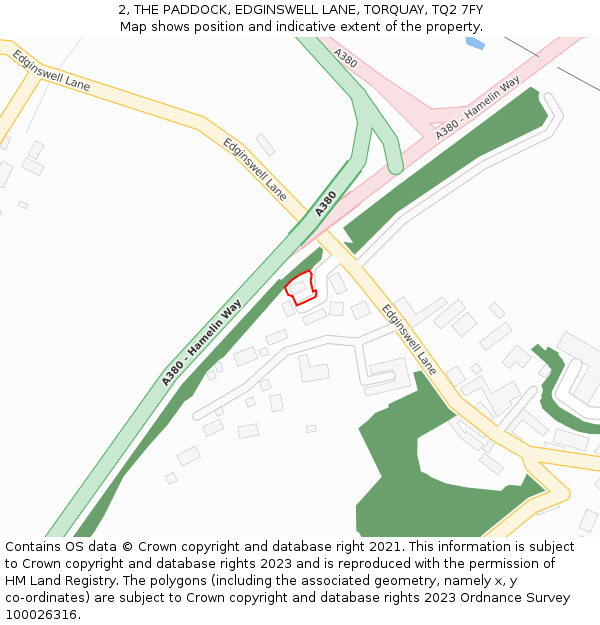 2, THE PADDOCK, EDGINSWELL LANE, TORQUAY, TQ2 7FY: Location map and indicative extent of plot