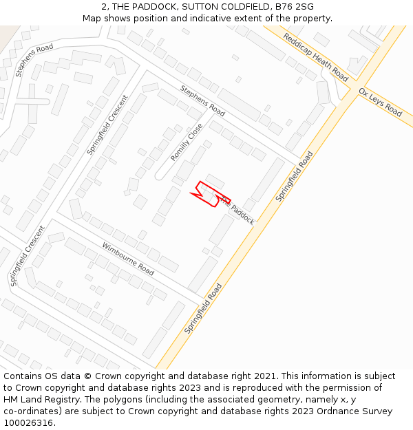 2, THE PADDOCK, SUTTON COLDFIELD, B76 2SG: Location map and indicative extent of plot