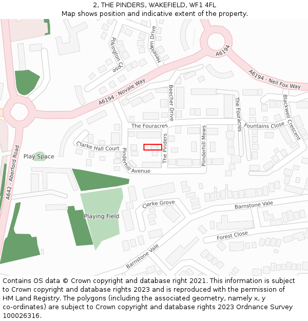 2, THE PINDERS, WAKEFIELD, WF1 4FL: Location map and indicative extent of plot