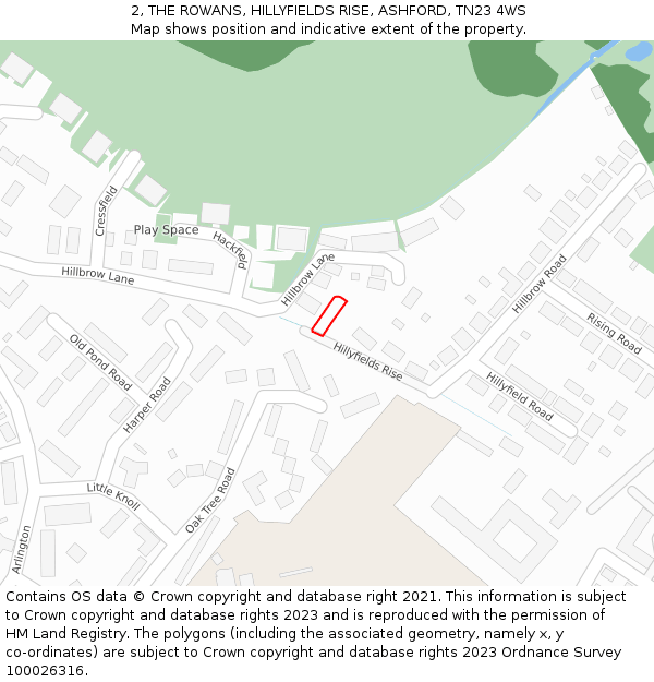 2, THE ROWANS, HILLYFIELDS RISE, ASHFORD, TN23 4WS: Location map and indicative extent of plot