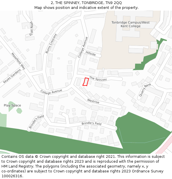 2, THE SPINNEY, TONBRIDGE, TN9 2QQ: Location map and indicative extent of plot