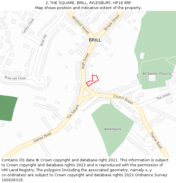 2, THE SQUARE, BRILL, AYLESBURY, HP18 9RP: Location map and indicative extent of plot