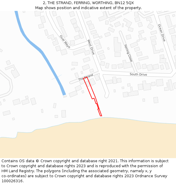 2, THE STRAND, FERRING, WORTHING, BN12 5QX: Location map and indicative extent of plot