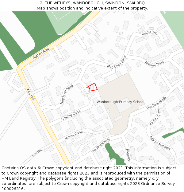 2, THE WITHEYS, WANBOROUGH, SWINDON, SN4 0BQ: Location map and indicative extent of plot