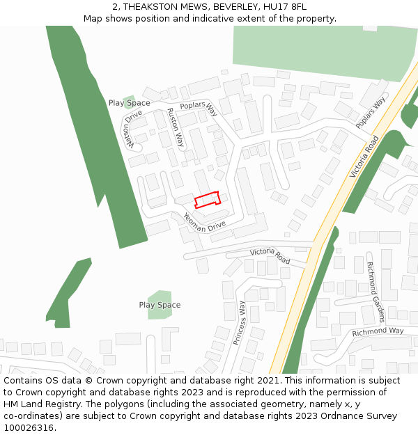 2, THEAKSTON MEWS, BEVERLEY, HU17 8FL: Location map and indicative extent of plot