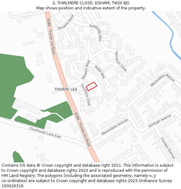 2, THIRLMERE CLOSE, EGHAM, TW20 8JS: Location map and indicative extent of plot