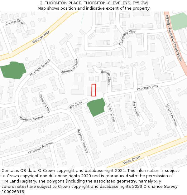 2, THORNTON PLACE, THORNTON-CLEVELEYS, FY5 2WJ: Location map and indicative extent of plot