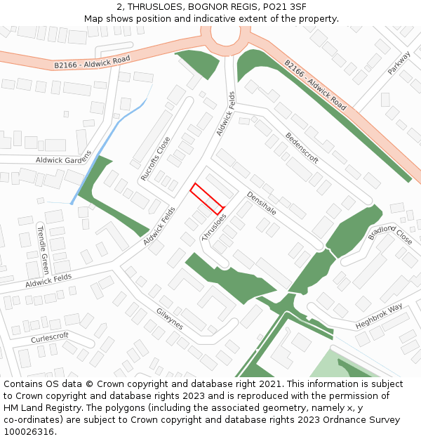 2, THRUSLOES, BOGNOR REGIS, PO21 3SF: Location map and indicative extent of plot