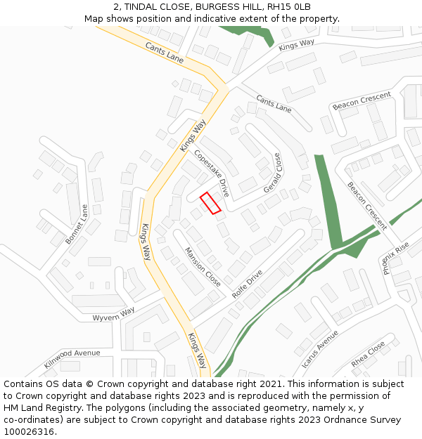 2, TINDAL CLOSE, BURGESS HILL, RH15 0LB: Location map and indicative extent of plot