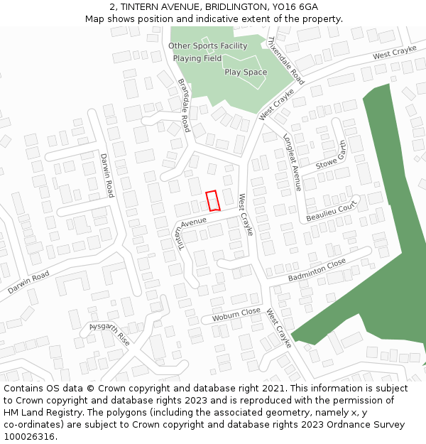 2, TINTERN AVENUE, BRIDLINGTON, YO16 6GA: Location map and indicative extent of plot