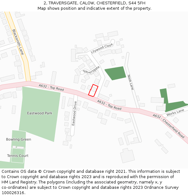 2, TRAVERSGATE, CALOW, CHESTERFIELD, S44 5FH: Location map and indicative extent of plot