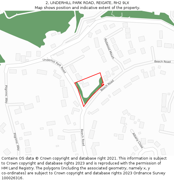 2, UNDERHILL PARK ROAD, REIGATE, RH2 9LX: Location map and indicative extent of plot