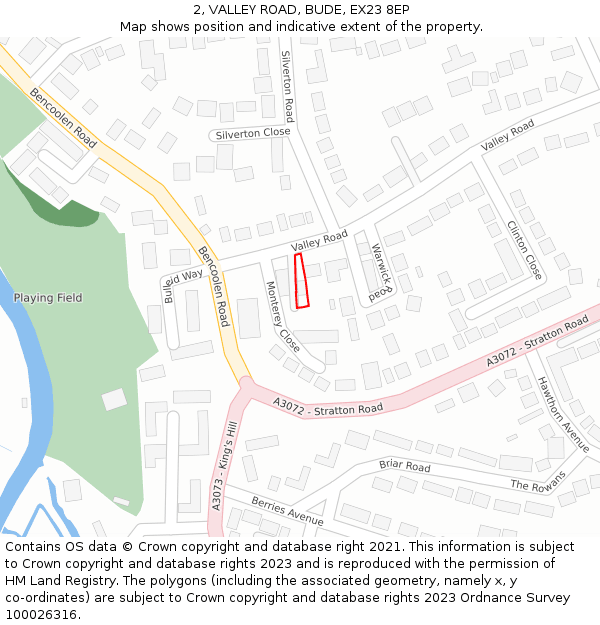 2, VALLEY ROAD, BUDE, EX23 8EP: Location map and indicative extent of plot