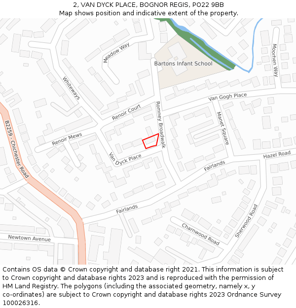 2, VAN DYCK PLACE, BOGNOR REGIS, PO22 9BB: Location map and indicative extent of plot