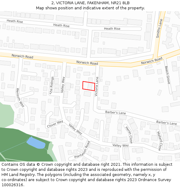 2, VICTORIA LANE, FAKENHAM, NR21 8LB: Location map and indicative extent of plot