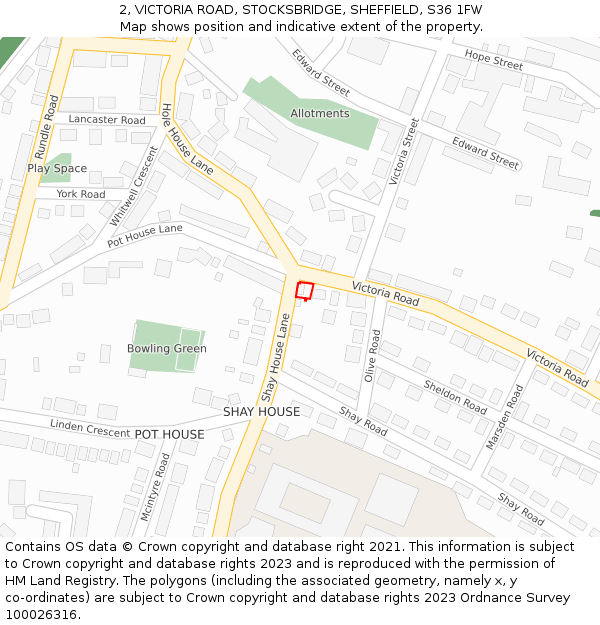 2, VICTORIA ROAD, STOCKSBRIDGE, SHEFFIELD, S36 1FW: Location map and indicative extent of plot