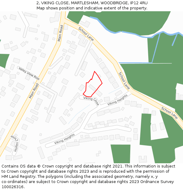 2, VIKING CLOSE, MARTLESHAM, WOODBRIDGE, IP12 4RU: Location map and indicative extent of plot