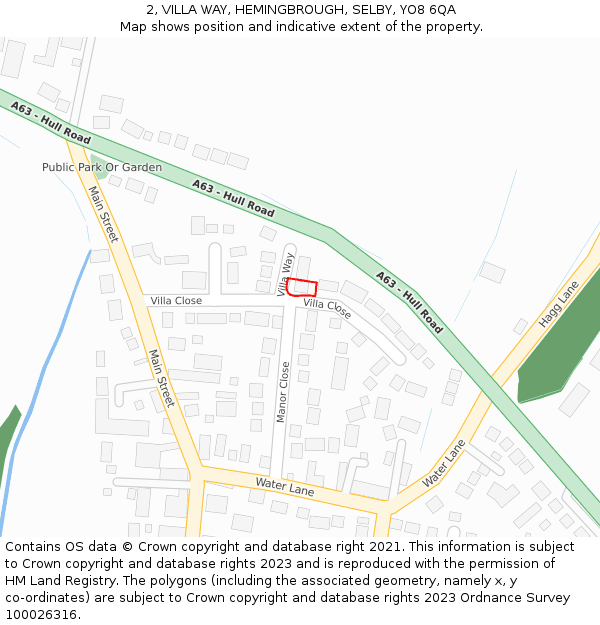 2, VILLA WAY, HEMINGBROUGH, SELBY, YO8 6QA: Location map and indicative extent of plot