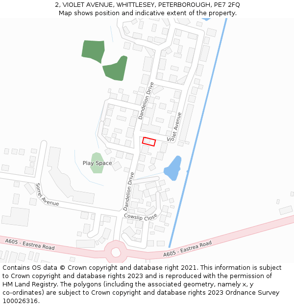 2, VIOLET AVENUE, WHITTLESEY, PETERBOROUGH, PE7 2FQ: Location map and indicative extent of plot