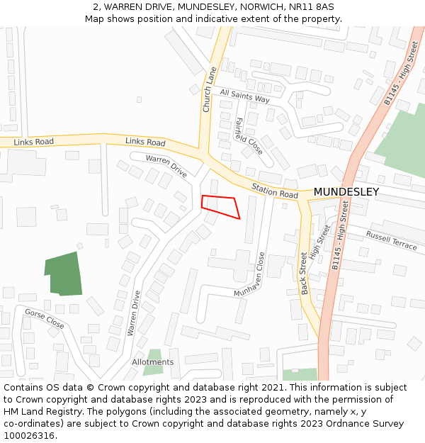 2, WARREN DRIVE, MUNDESLEY, NORWICH, NR11 8AS: Location map and indicative extent of plot