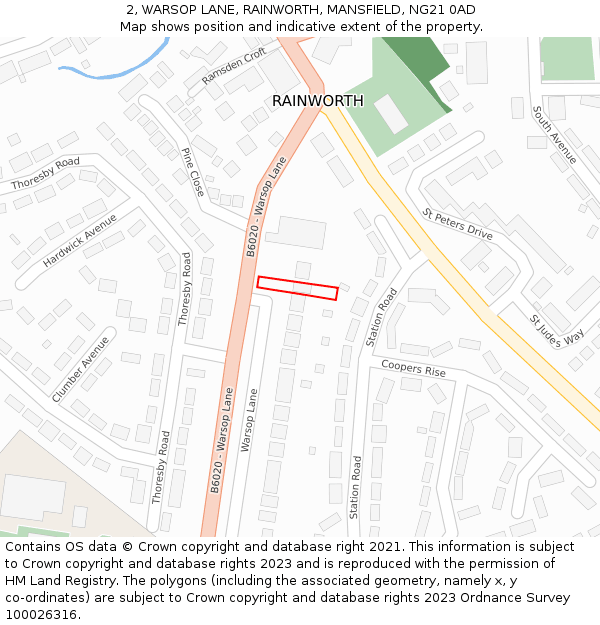 2, WARSOP LANE, RAINWORTH, MANSFIELD, NG21 0AD: Location map and indicative extent of plot