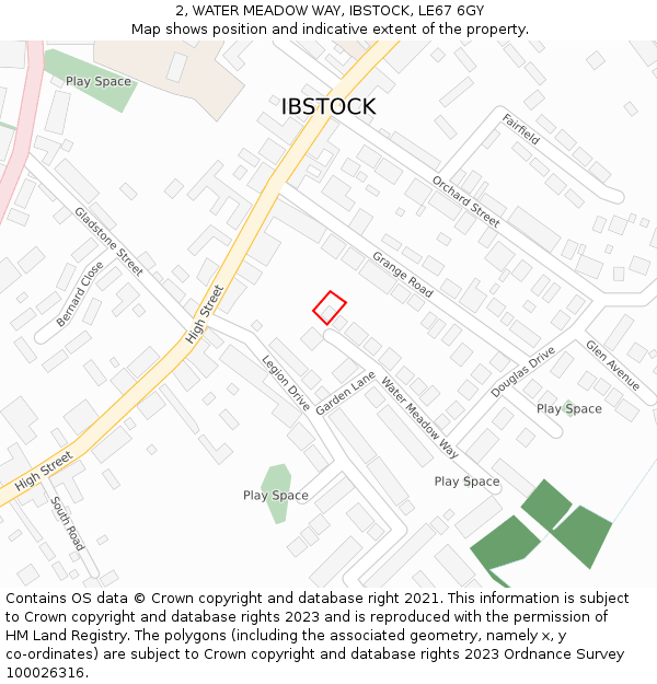 2, WATER MEADOW WAY, IBSTOCK, LE67 6GY: Location map and indicative extent of plot