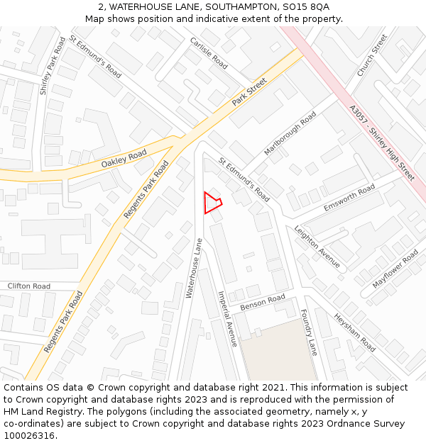 2, WATERHOUSE LANE, SOUTHAMPTON, SO15 8QA: Location map and indicative extent of plot