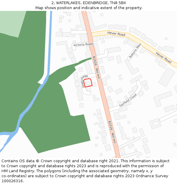 2, WATERLAKES, EDENBRIDGE, TN8 5BX: Location map and indicative extent of plot