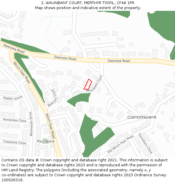 2, WAUNBANT COURT, MERTHYR TYDFIL, CF48 1PR: Location map and indicative extent of plot