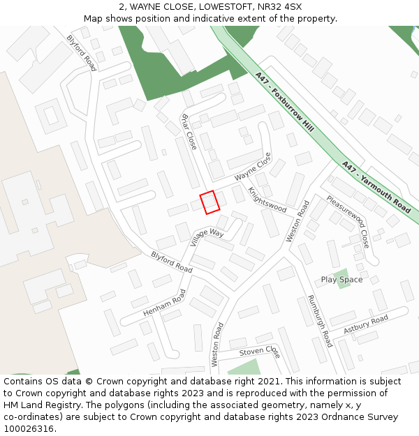 2, WAYNE CLOSE, LOWESTOFT, NR32 4SX: Location map and indicative extent of plot