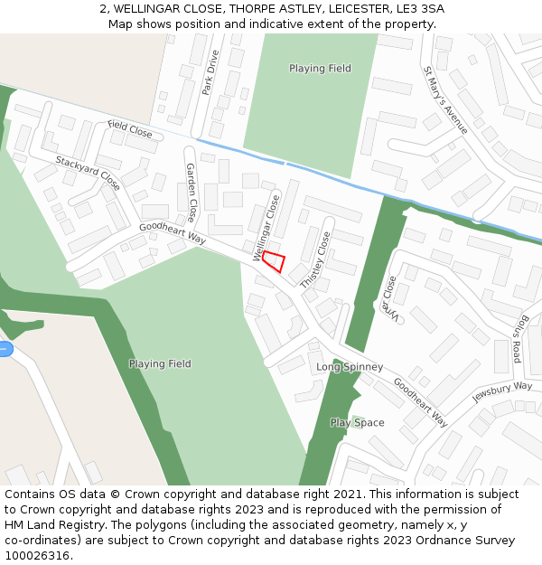 2, WELLINGAR CLOSE, THORPE ASTLEY, LEICESTER, LE3 3SA: Location map and indicative extent of plot