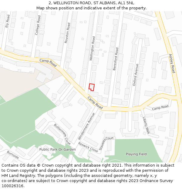 2, WELLINGTON ROAD, ST ALBANS, AL1 5NL: Location map and indicative extent of plot