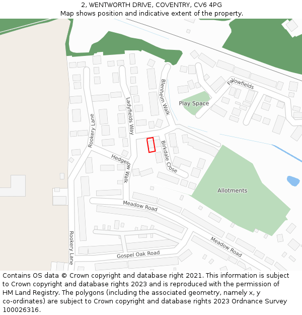 2, WENTWORTH DRIVE, COVENTRY, CV6 4PG: Location map and indicative extent of plot