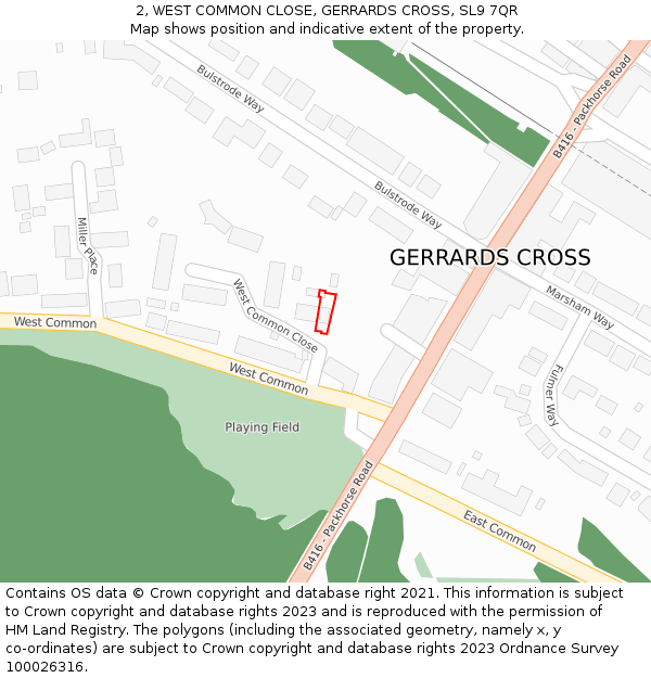 2, WEST COMMON CLOSE, GERRARDS CROSS, SL9 7QR: Location map and indicative extent of plot