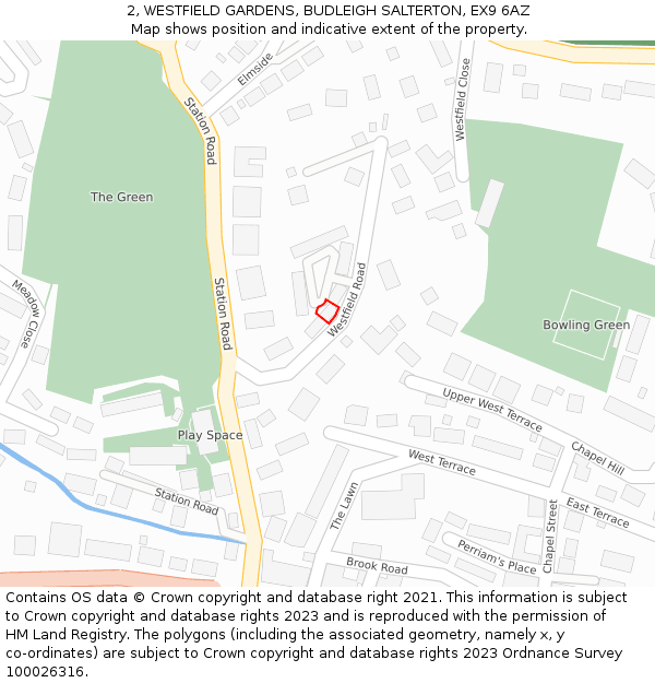 2, WESTFIELD GARDENS, BUDLEIGH SALTERTON, EX9 6AZ: Location map and indicative extent of plot