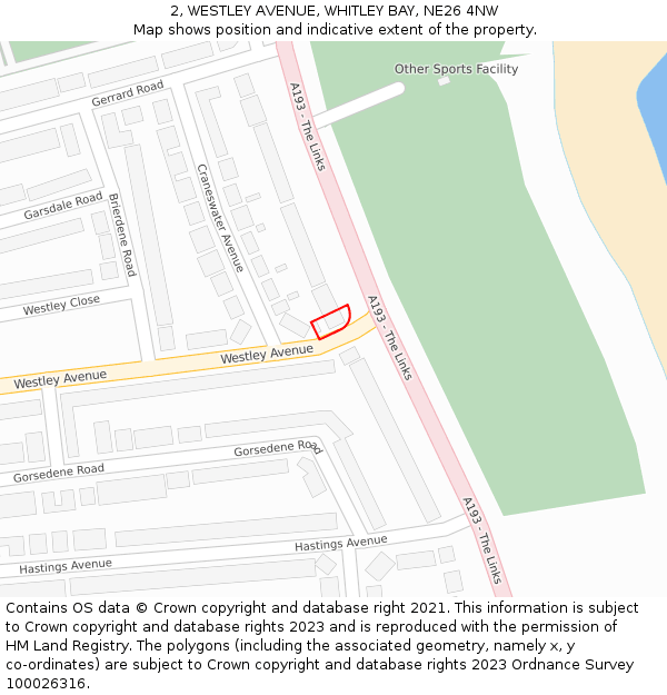 2, WESTLEY AVENUE, WHITLEY BAY, NE26 4NW: Location map and indicative extent of plot