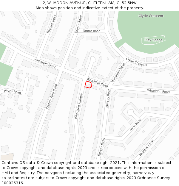 2, WHADDON AVENUE, CHELTENHAM, GL52 5NW: Location map and indicative extent of plot